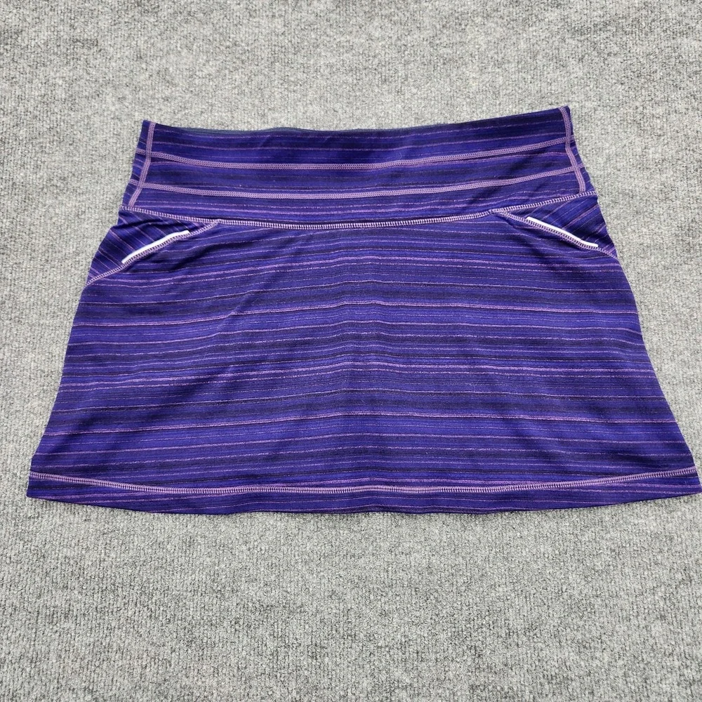 ATHLETA women's SKORT skirt‎ Relay Striped PURPLE golf tennis pickleball Size L